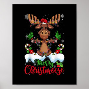 Merry Christmoose Christmas Moose Xmas Tree Lights Poster