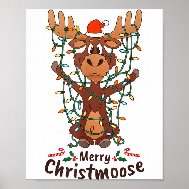 Merry Christmoose Christmas Moose Xmas Tree Lights Poster (Front)