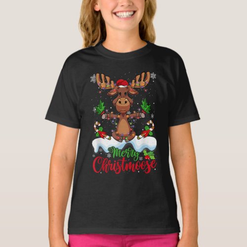 Merry Christmoose Christmas Moose Xmas Tree Lights T_Shirt