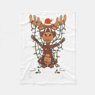 Merry Christmoose Christmas Mooses Xmas Tree Light Fleece Blanket