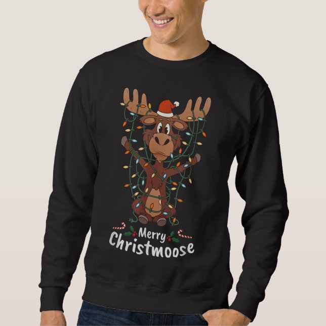 Merry Christmoose Christmas Mooses Xmas Tree Light Sweatshirt (Front)
