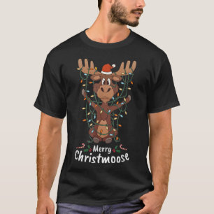 Merry Christmoose Christmas Mooses Xmas Tree Light T-Shirt