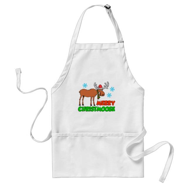 Merry Christmoose Christmas Pun Adult Apron (Front)
