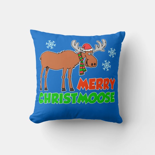 Merry Christmoose Christmas Pun Throw Pillow (Front)