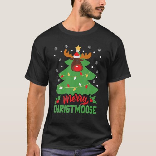 Merry Christmoose Christmas Tree Moose Xmas Pajama T_Shirt