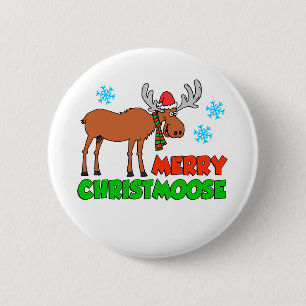 Merry Christmoose Cute Holiday Pun Button