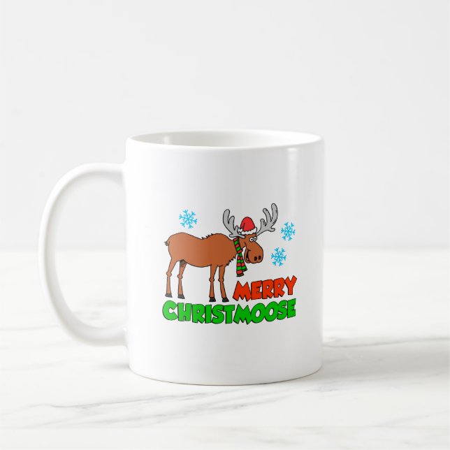 Merry Christmoose Cute Holiday Pun Coffee Mug (Left)