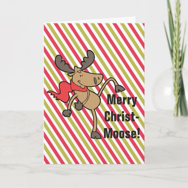 Merry Christmoose Cute Moose Christmas Holiday Card (Front)