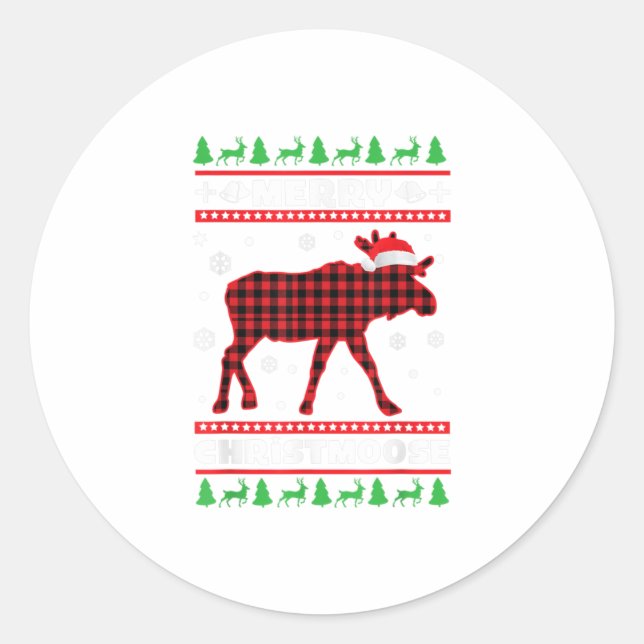Merry Christmoose Family Pajamas Moose Classic Round Sticker (Front)
