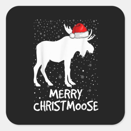 Merry Christmoose Funny Hat Santa Christmas Moose Square Sticker