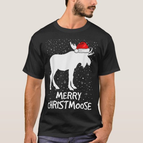 Merry Christmoose Funny Hat Santa Christmas Moose  T_Shirt