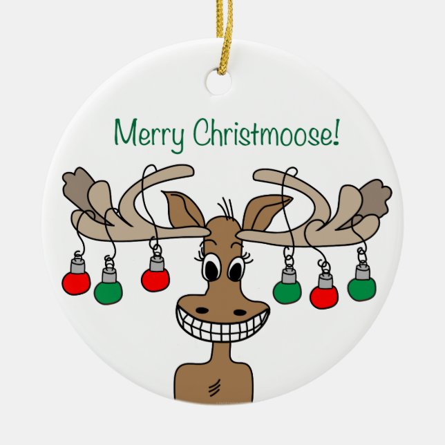 Merry Christmoose Holiday Ceramic Ornament (Front)