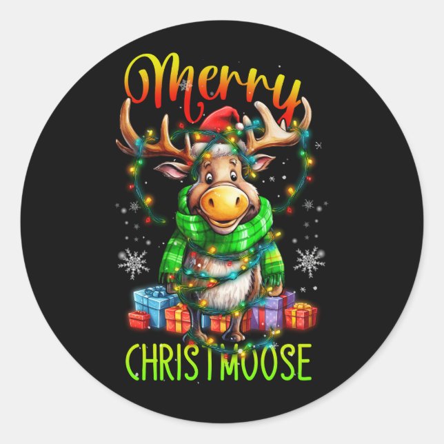 Merry Christmoose Merry Christmas Moose Xmas Tree  Classic Round Sticker (Front)