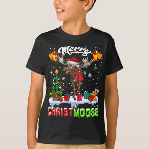 Merry Christmoose Merry Christmas Xmas Lights Sant T_Shirt