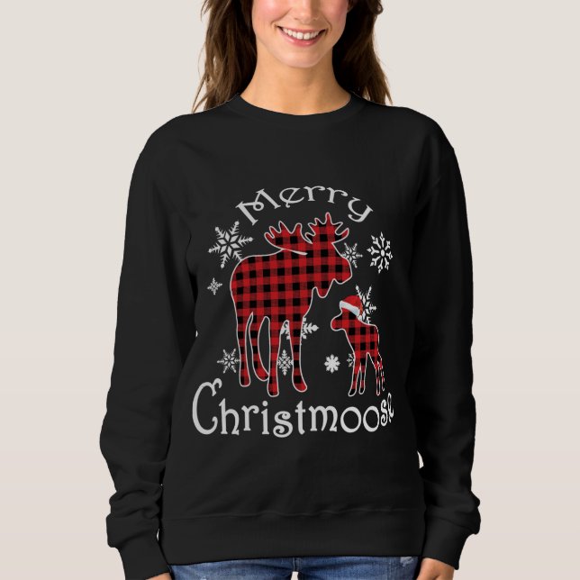 Merry Christmoose Moose Buffalo Red Plaid Christma Sweatshirt (Front)
