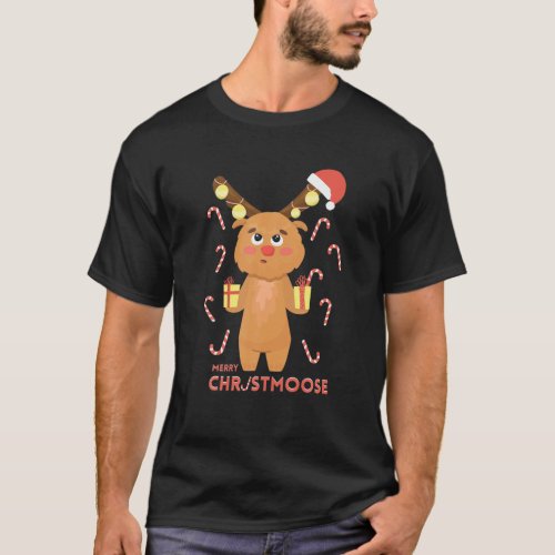 Merry Christmoose Moose Christmas Hat Candy Cane G T_Shirt