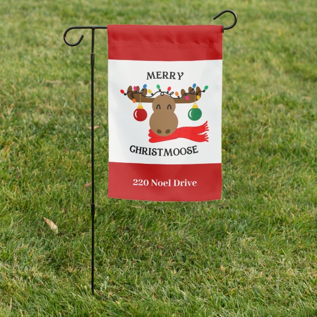 Merry Christmoose Personalized Holiday  Garden Flag (In SItu)