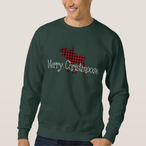 Merry Christmoose Red Black Buffalo Plaid Sweatshirt