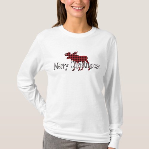 Merry Christmoose Red Black Buffalo Plaid T_Shirt