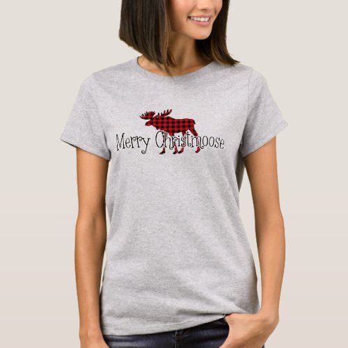 Merry Christmoose Red Black Buffalo Plaid T_Shirt