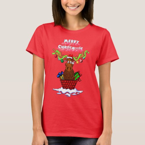 âœMerry Christmooseâ Santa Moose T_shirt