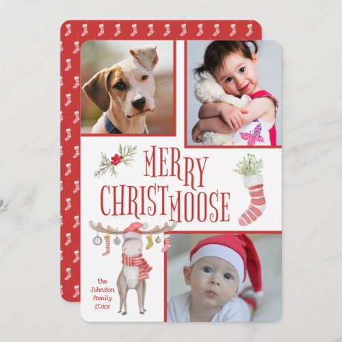 Merry Christmoose Three Photo Christmas Card