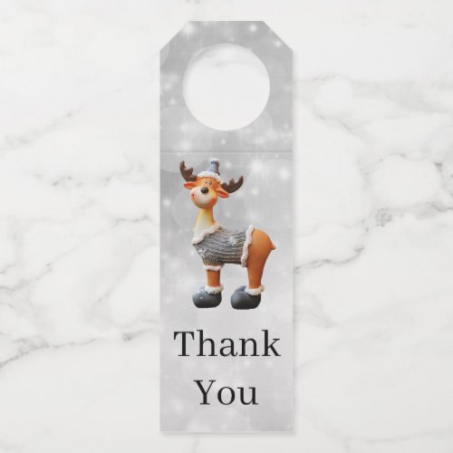 Merry Christmoose wearing a hat   Bottle Hanger Tag