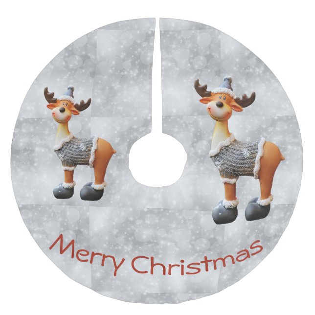 Merry Christmoose wearing a hat Brushed Polyester Tree Skirt (Front)
