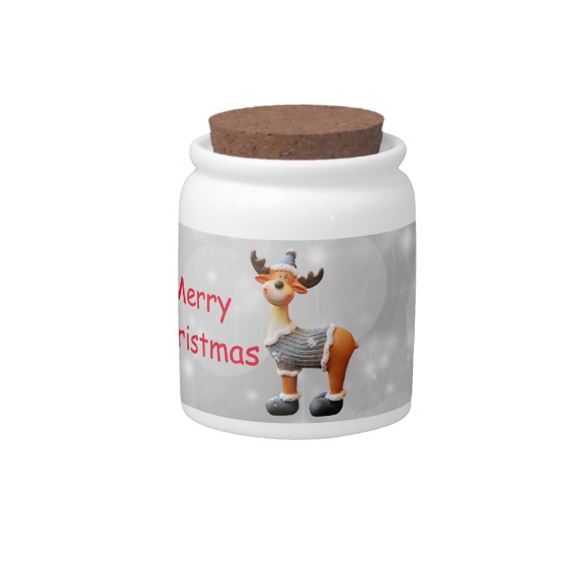 Merry Christmoose wearing a hat   Candy Jar (Front)