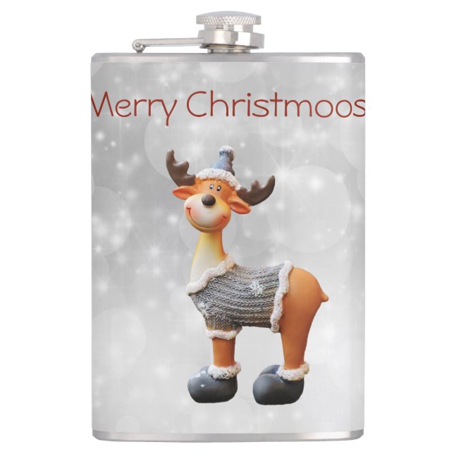 Merry Christmoose wearing a hat Flask (Front)