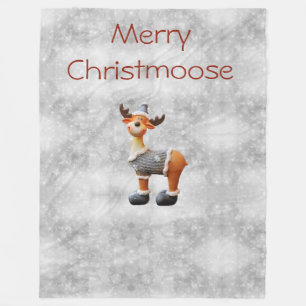 Merry Christmoose wearing a hat Fleece Blanket