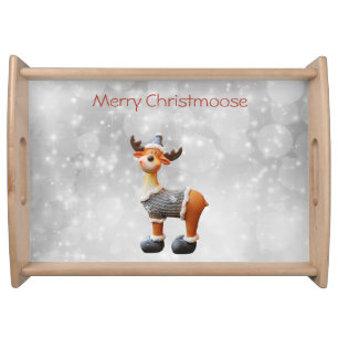 Merry Christmoose wearing a hat Serving Tray