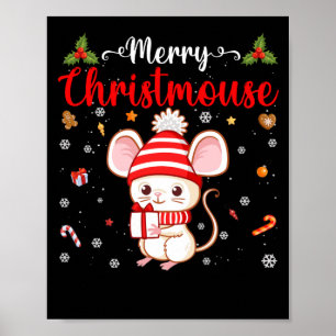 Merry Christmouse Christmas Mouse Santa Hat Family Poster