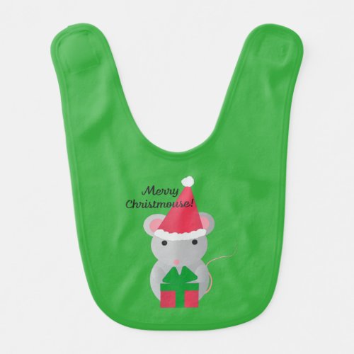 Merry Christmouse Cute Christmas Mouse Baby Bib