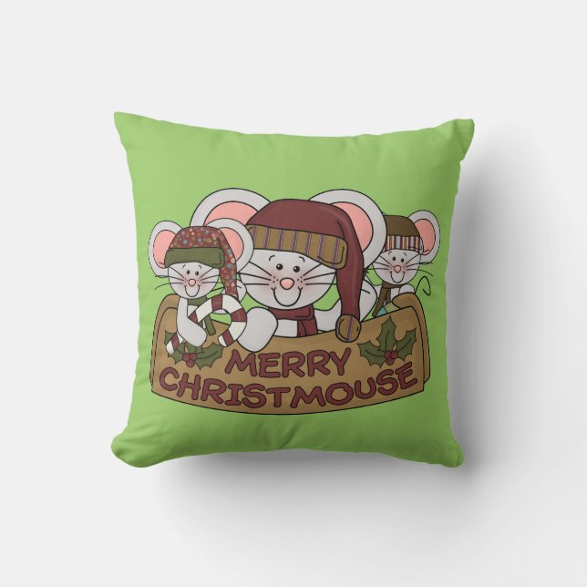 Merry Christmouse Throw Pillow (Front)