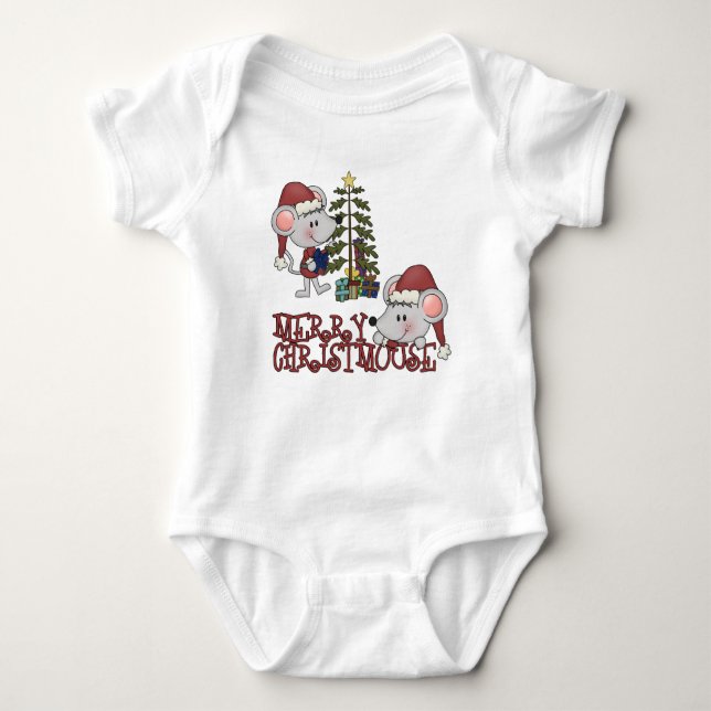 Merry Christmouse With Tree Baby Bodysuit (Front)