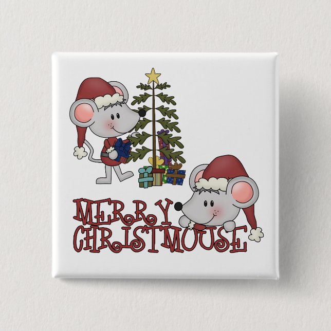 Merry Christmouse With Tree Button (Front)