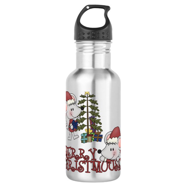 Merry Christmouse With Tree Stainless Steel Water Bottle (Front)