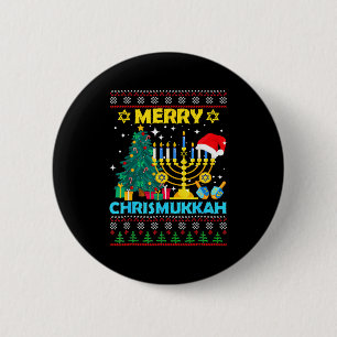 Merry Christmukkah Hanukkah Christmas Tree Xmas Fa Button