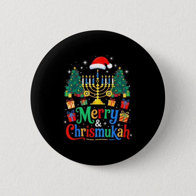 Merry Christmukkah Hanukkah Christmas Tree Xmas Fa Button (Front)