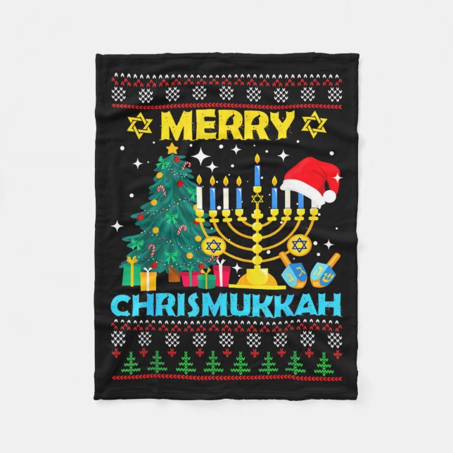 Merry Christmukkah Hanukkah Christmas Tree Xmas Fa Fleece Blanket (Front)