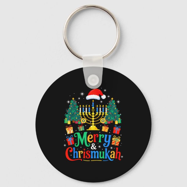 Merry Christmukkah Hanukkah Christmas Tree Xmas Fa Keychain (Front)