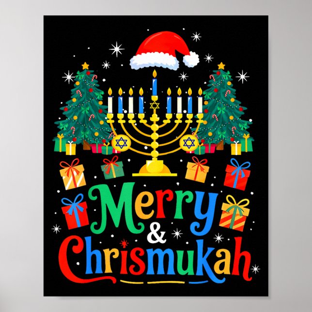 Merry Christmukkah Hanukkah Christmas Tree Xmas Fa Poster (Front)