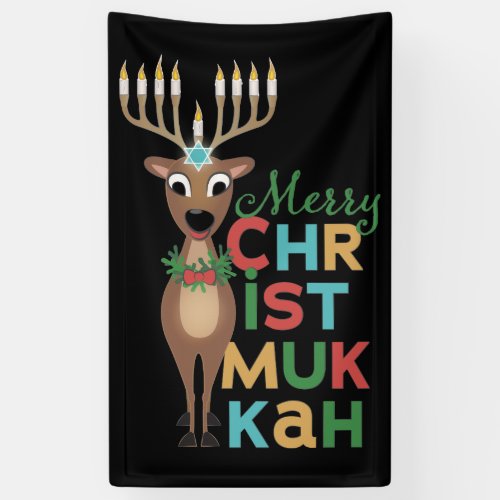 Merry Christmukkah Reindeer Banner