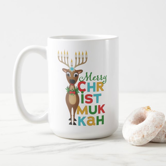 Merry Christmukkah Reindeer Coffee Mug (With Donut)