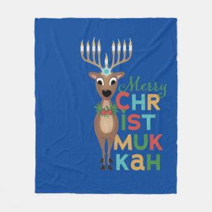Merry Christmukkah Reindeer Fleece Blanket