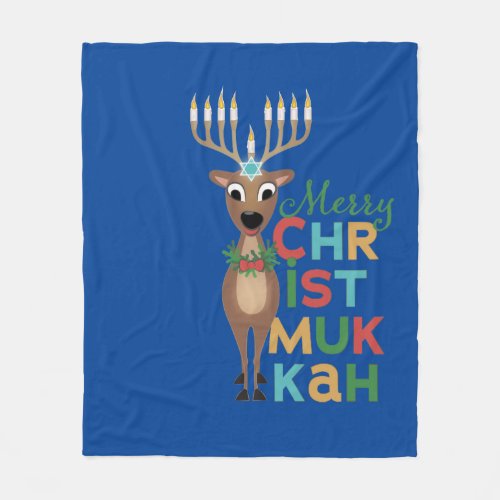 Merry Christmukkah Reindeer Fleece Blanket