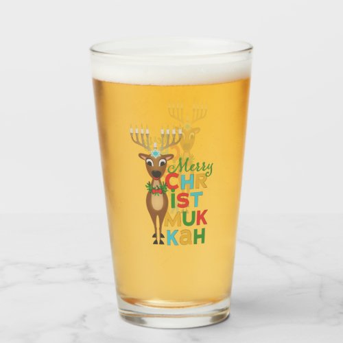 Merry Christmukkah Reindeer Glass