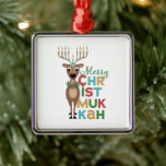 Merry Christmukkah Reindeer Metal Ornament<br><div class="desc">Christmas Reindeer with Hanukkah menorah antlers to celebrate Hanukkah and Christmas.</div>