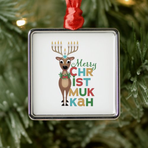 Merry Christmukkah Reindeer Metal Ornament
